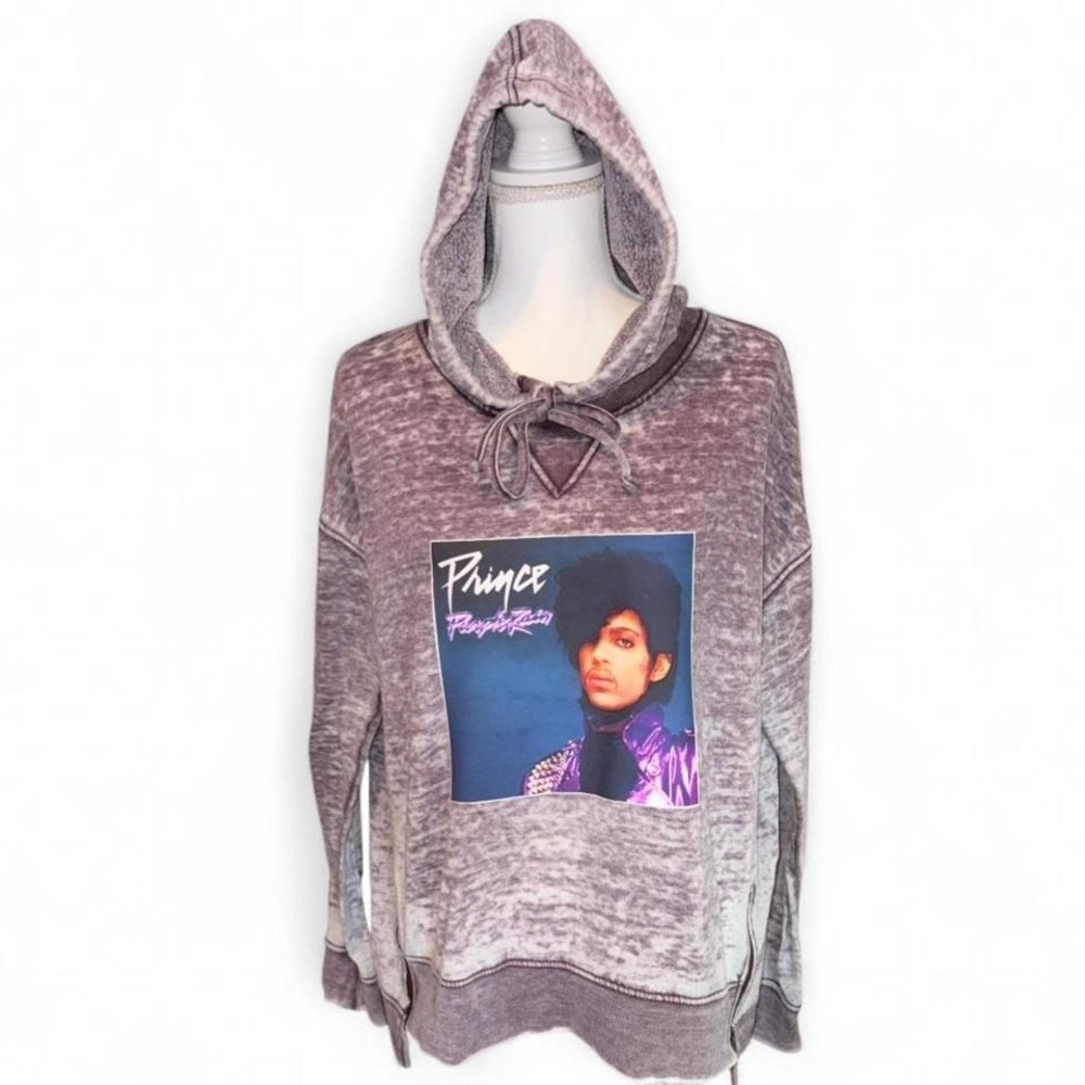 Prince Putple Rain Distressed Plum Hoodie w/Zippers Upcycled Ladies‎ Large